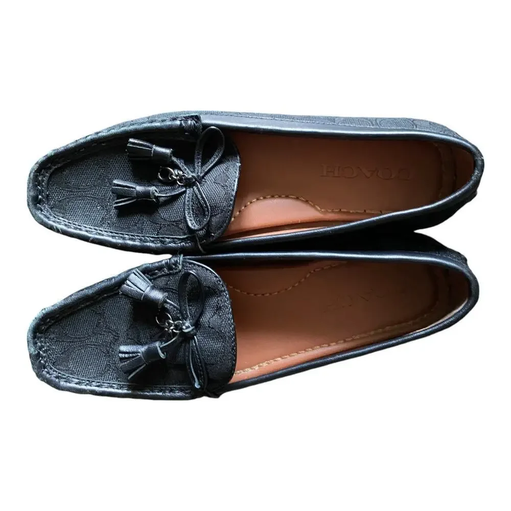 COACH Signature C Loafers Black Leather Driving Moccasin Women's 6.5 B Classic